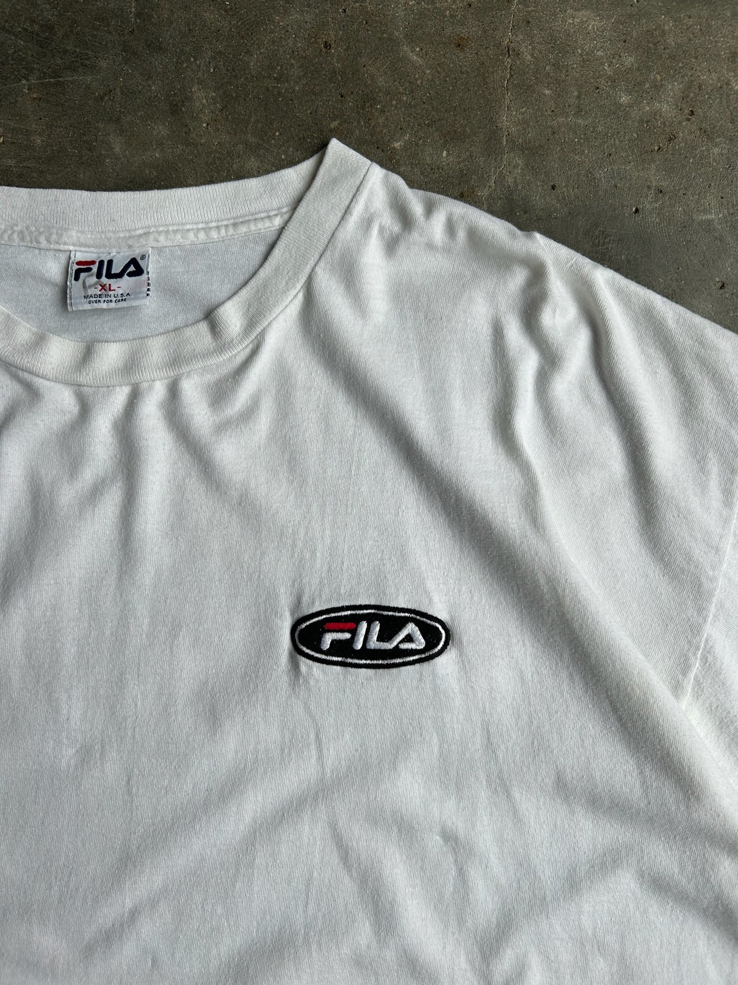 Vintage White Fila Embroidered Shirt - XL