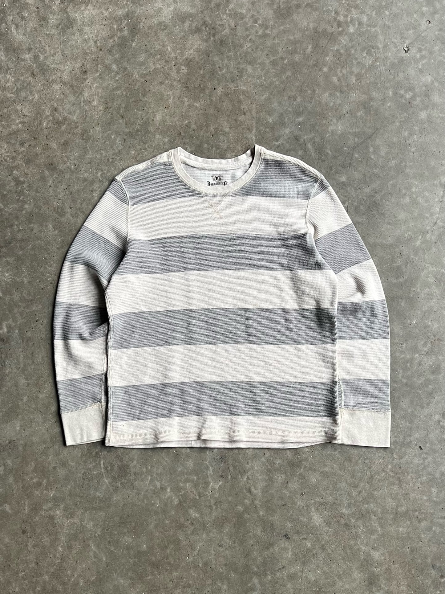 Vintage White And Grey Striped Thermal - M