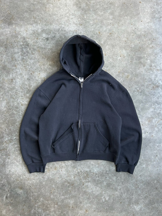 Vintage Black Blank Russell Zip Up Hoodie - M