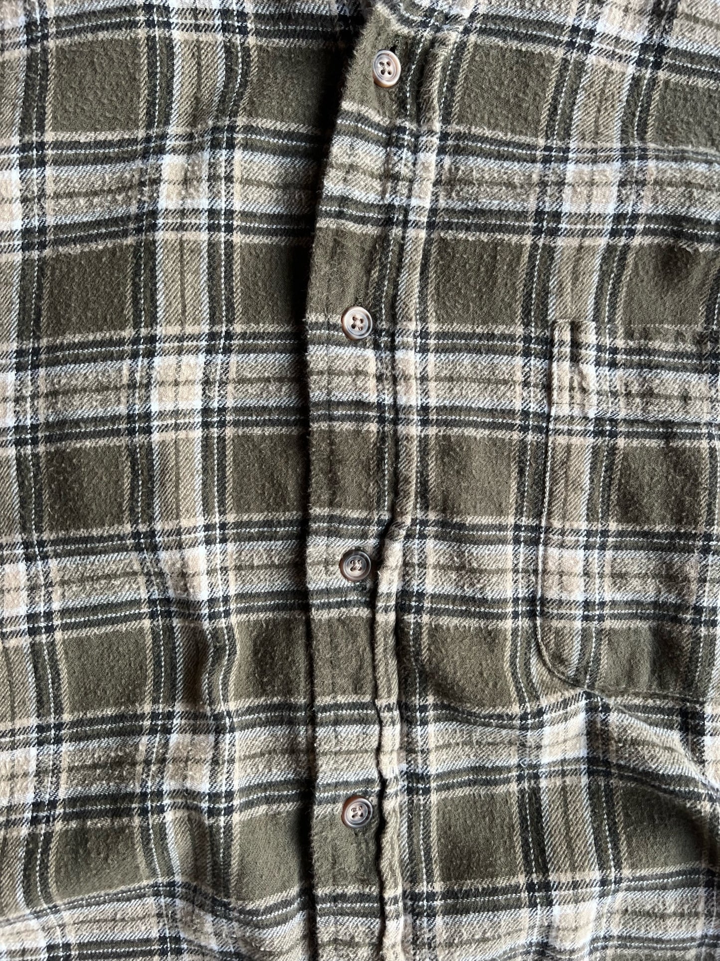 Vintage Olive Green Cropped Flannel - M