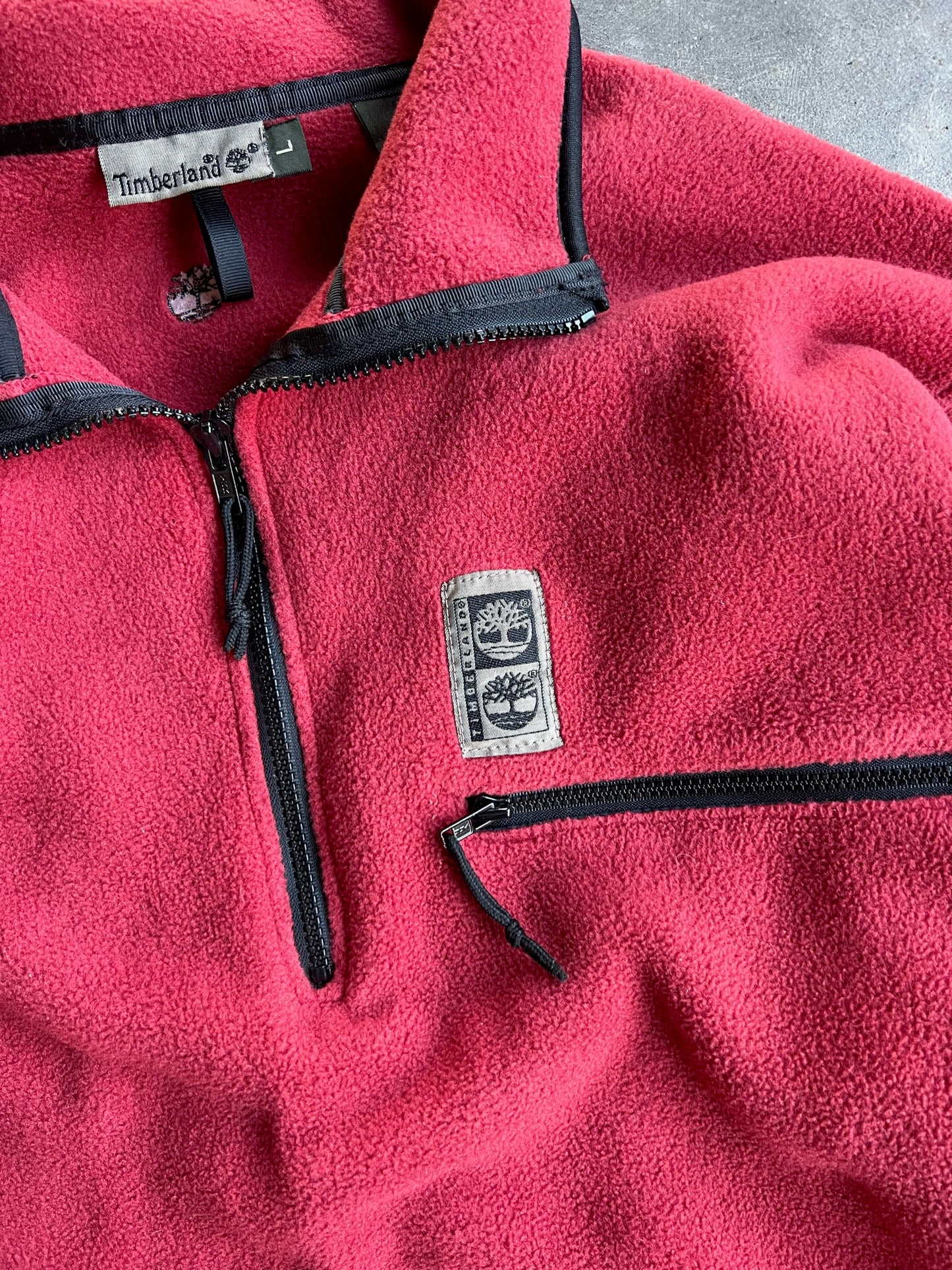 Vintage Red Fleece Timberland Quarter Zip - XL