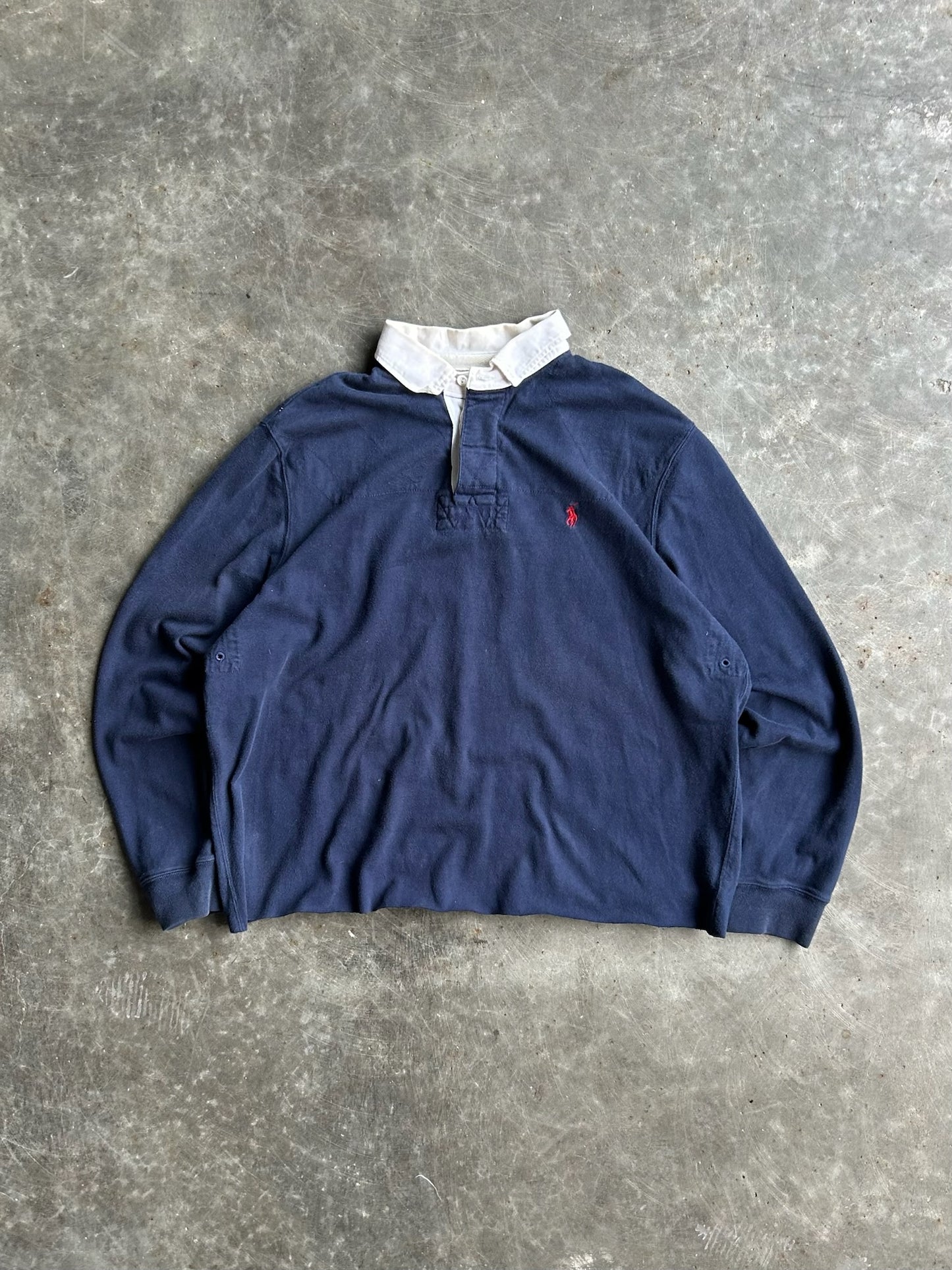 Vintage Navy Cropped Polo Rugby Long Sleeve - XL