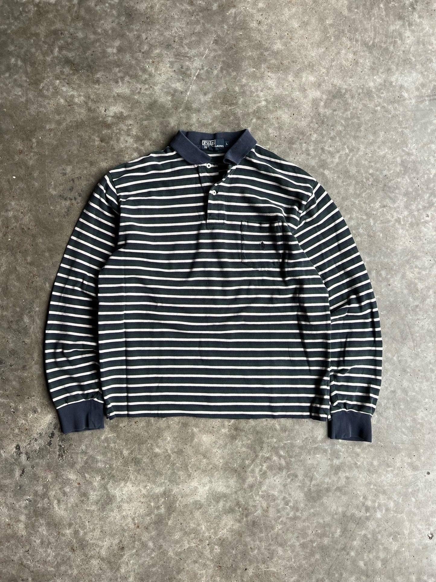 Vintage Navy/Green Ralph Lauren Striped Polo - L