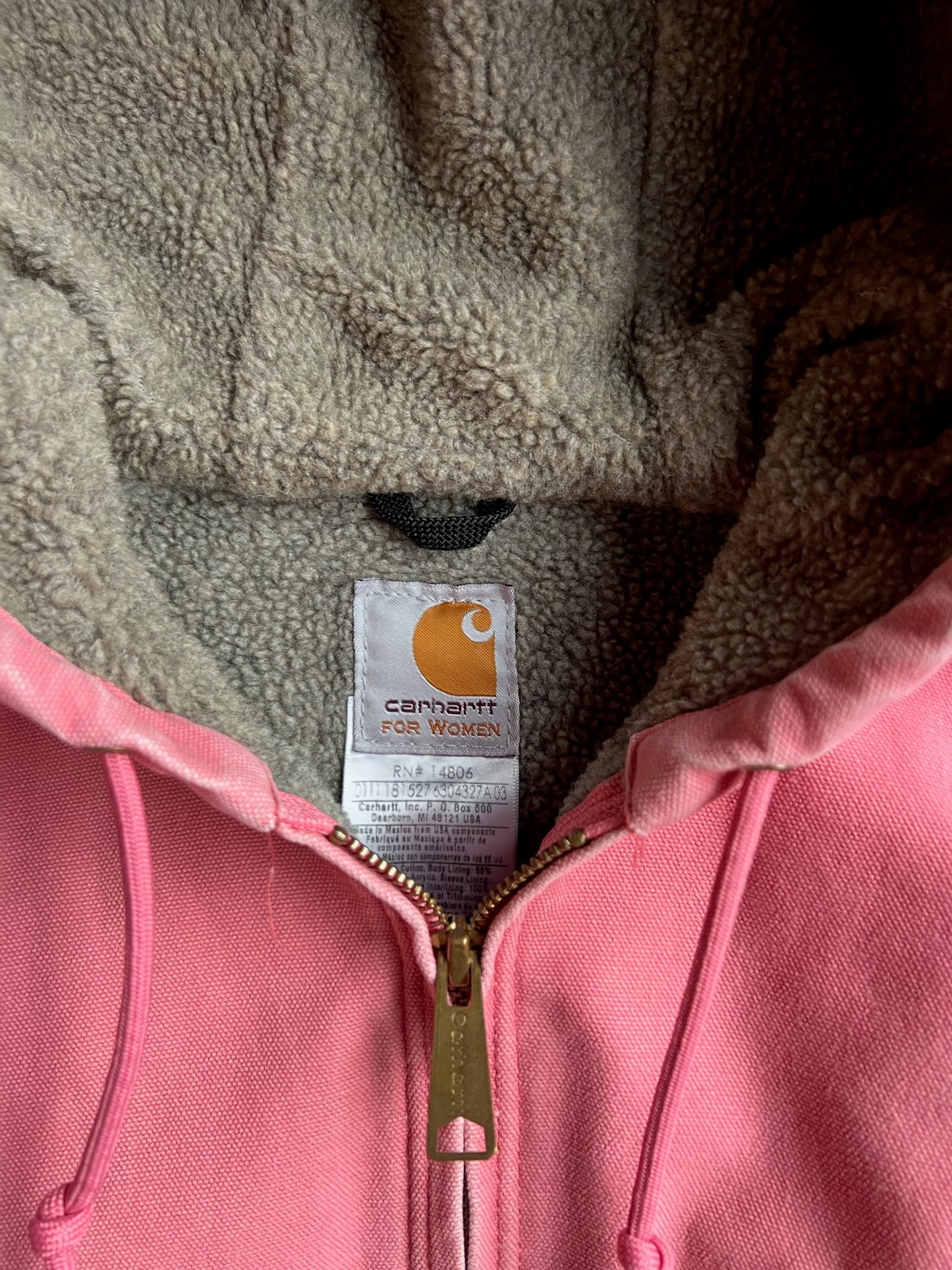 Vintage Baby Pink Fleece Lined Hooded Carhartt Jacket - M