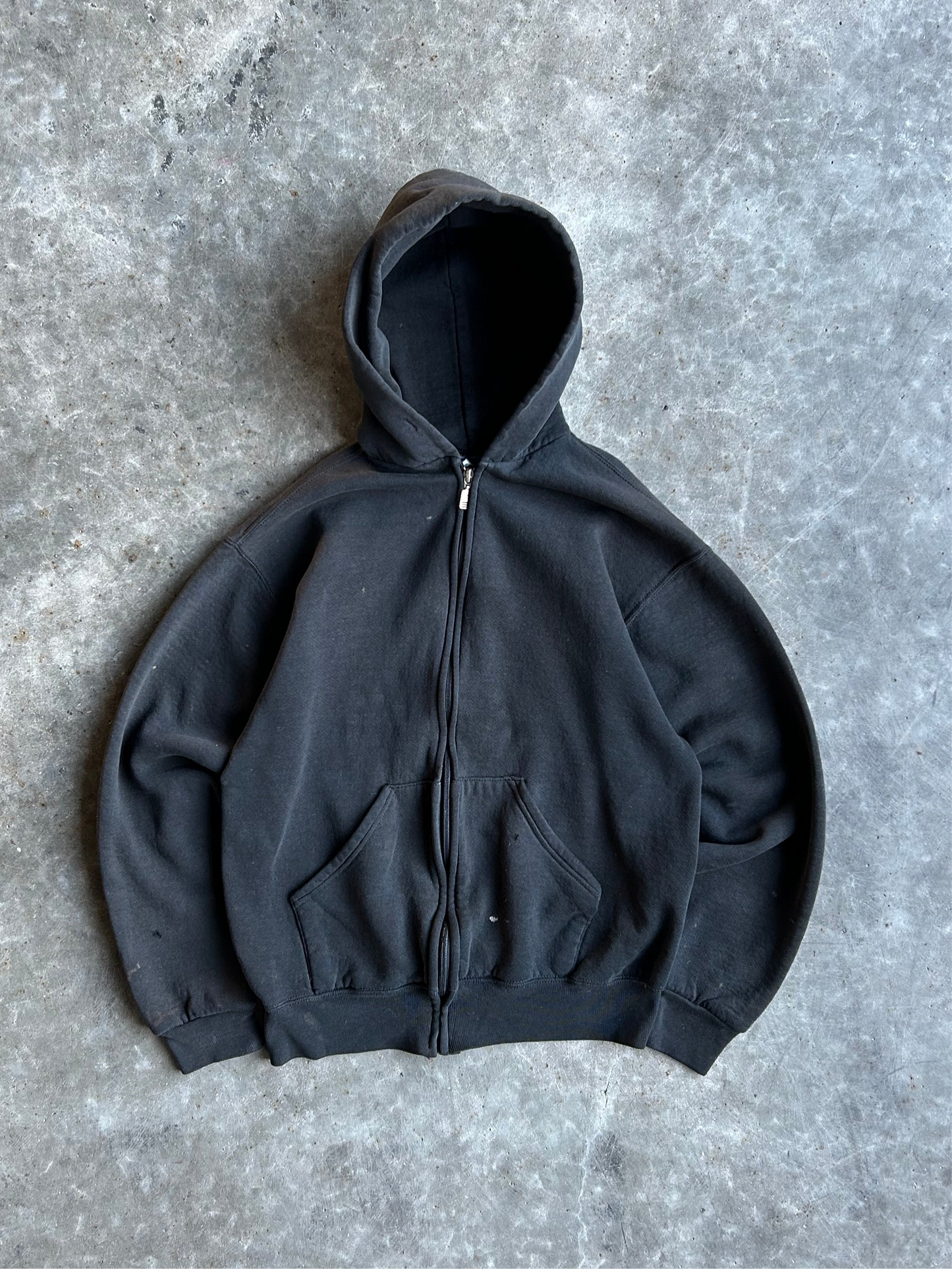 Vintage Black Blank Russell Zip Up Hoodie - M