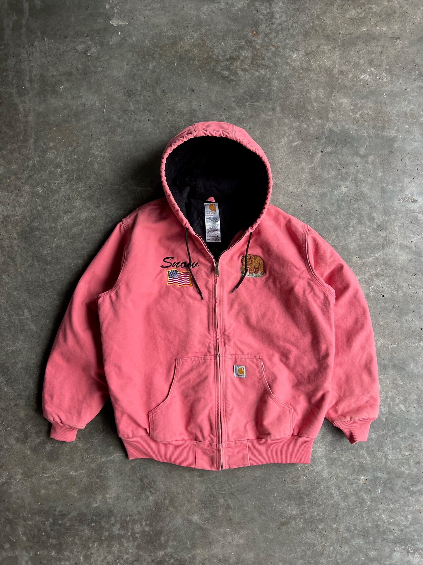 Vintage Baby Pink Embroidered Hooded Carhartt Jacket - XL