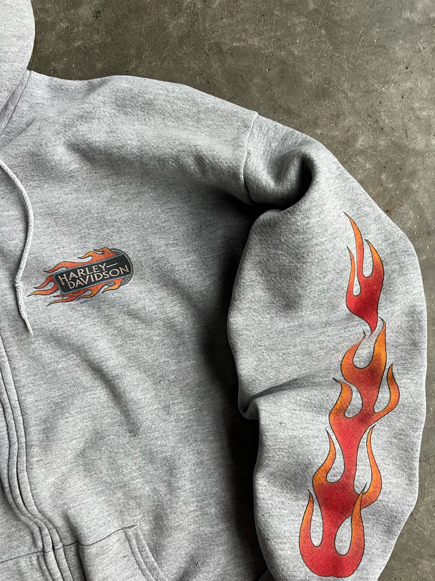 Vintage Grey Harley Davidson Flame Zip Up Hoodie - XL