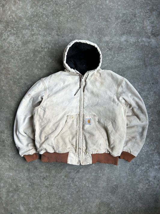 Vintage Cream Hooded Carhartt Jacket - XL