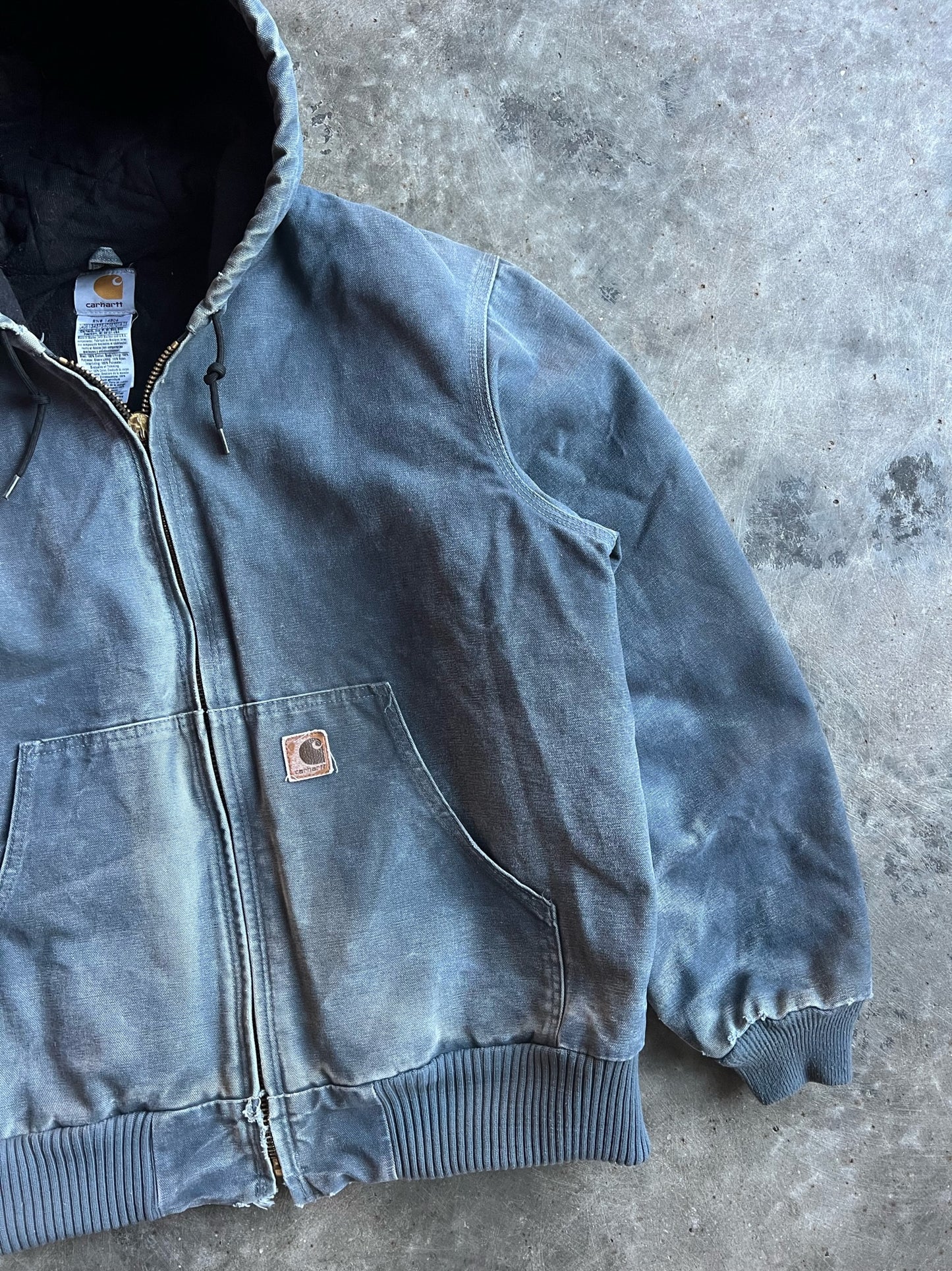 Vintage Faded Dusty Blue Hooded Carhartt Jacket - L