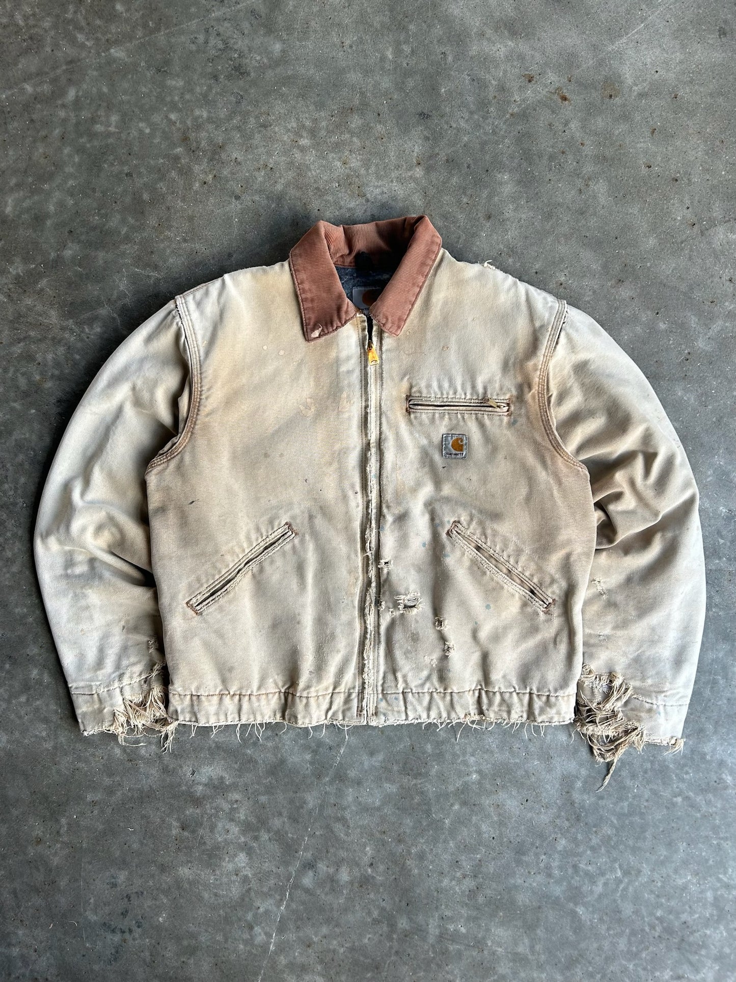 Vintage Cream Painted Flannel Lined Carhartt Detroit Jacket - L