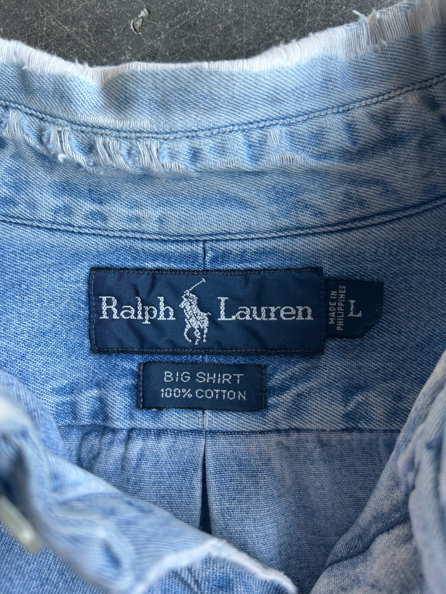 Denim Cropped Ralph Lauren Polo Button-Up Shirt - L