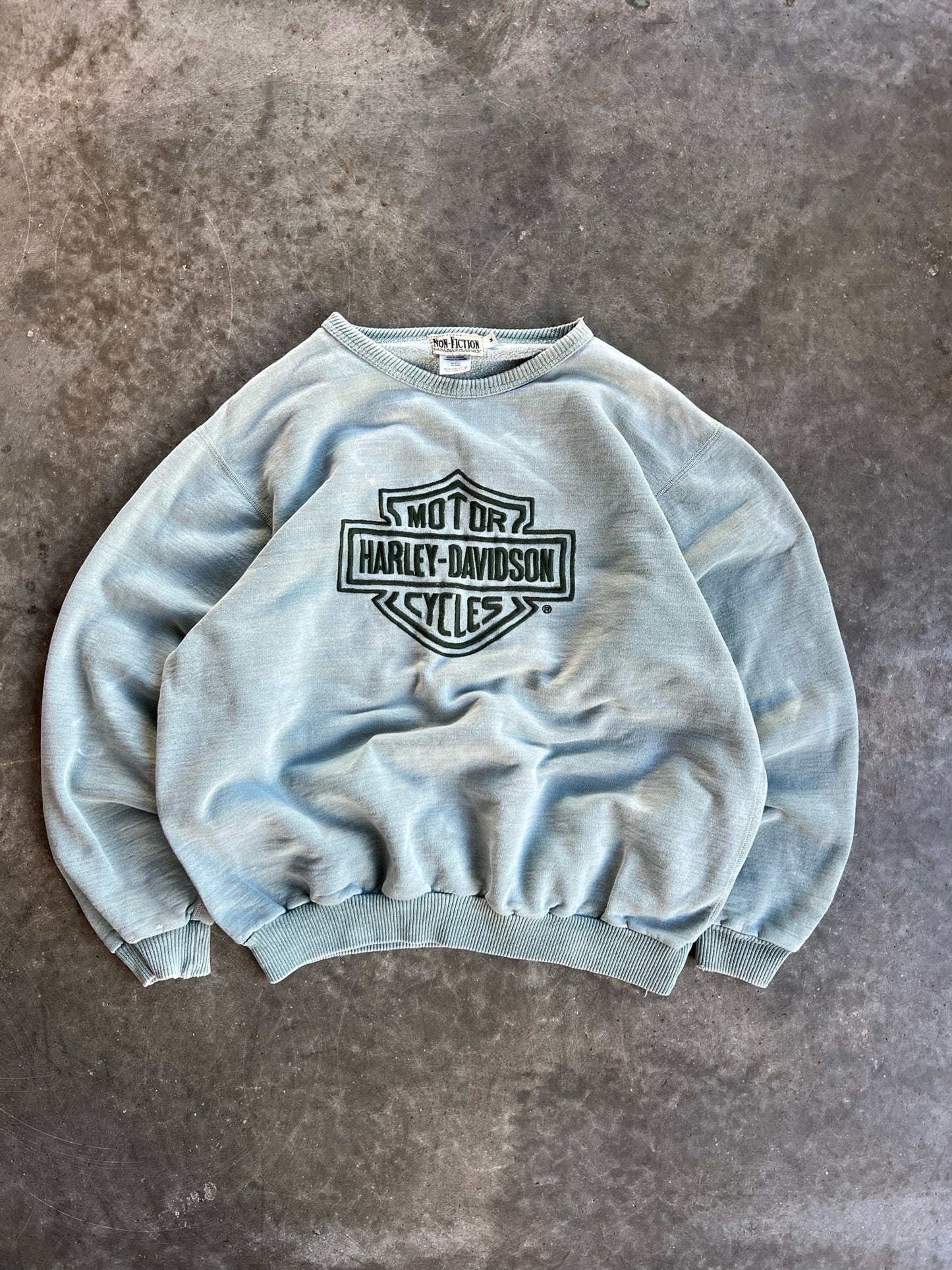 Vintage Faded Teal Harley Davidson Motorcycles Crew - M