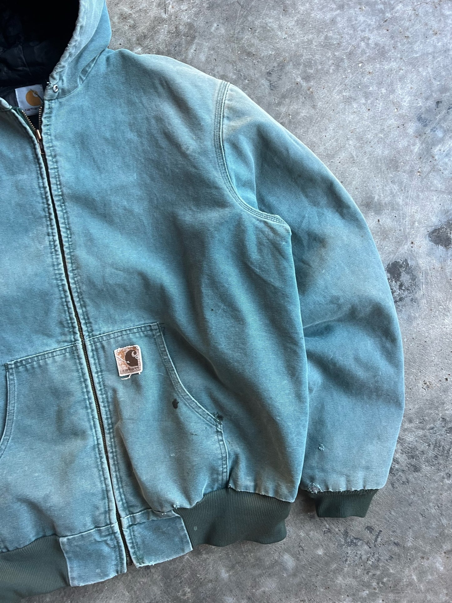 Vintage Faded Teal Hooded Carhartt Jacket - XL