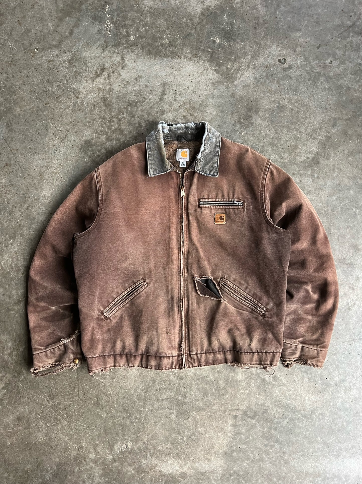 Vintage Brown Flannel Lined Distressed Carhartt Detroit Jacket - XL