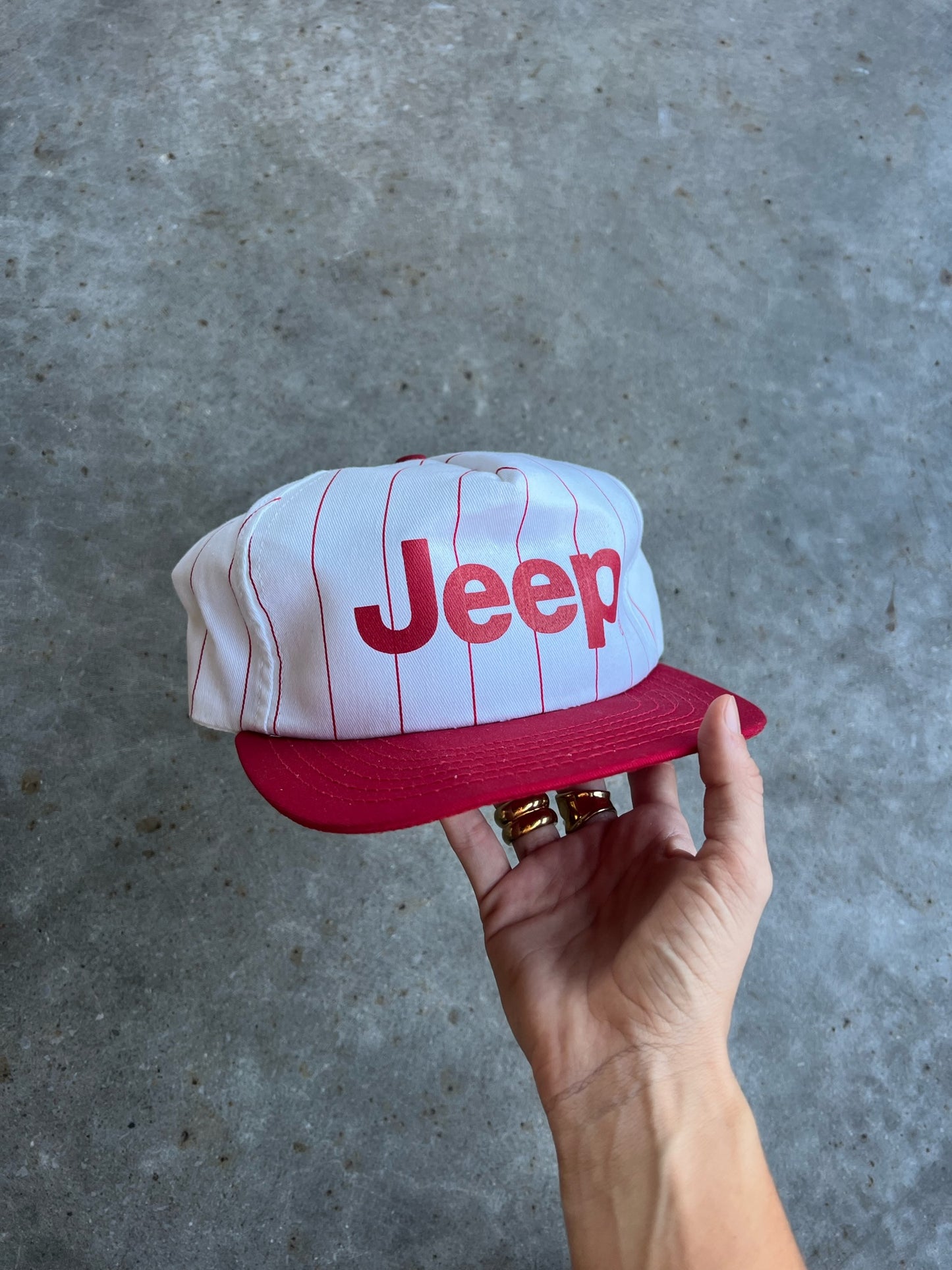 Vintage Red Striped Jeep Snapback Hat