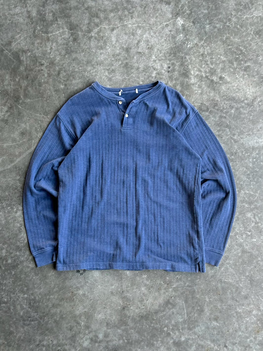 Vintage Blue Ribbed Long Sleeve Tee - XL