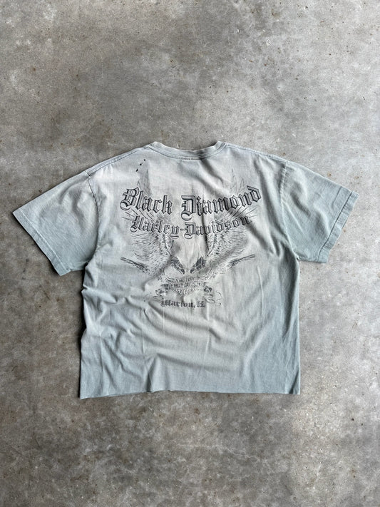Vintage Green Harley Davidson Distressed Cropped Tee - M