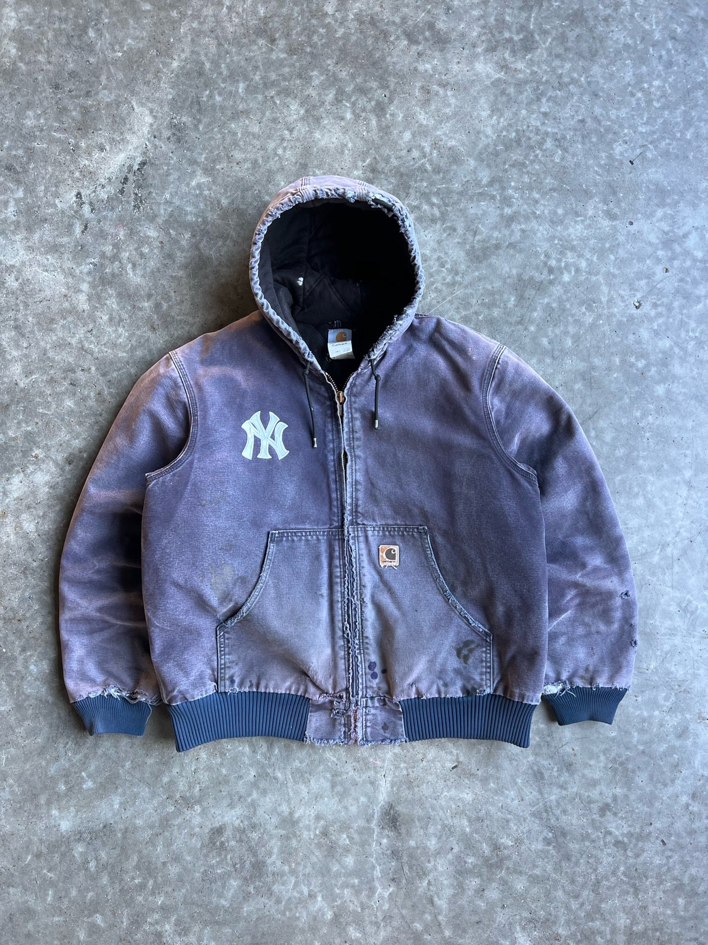 Vintage Yankees Faded & Distressed Navy Hooded Carhartt Jacket - L