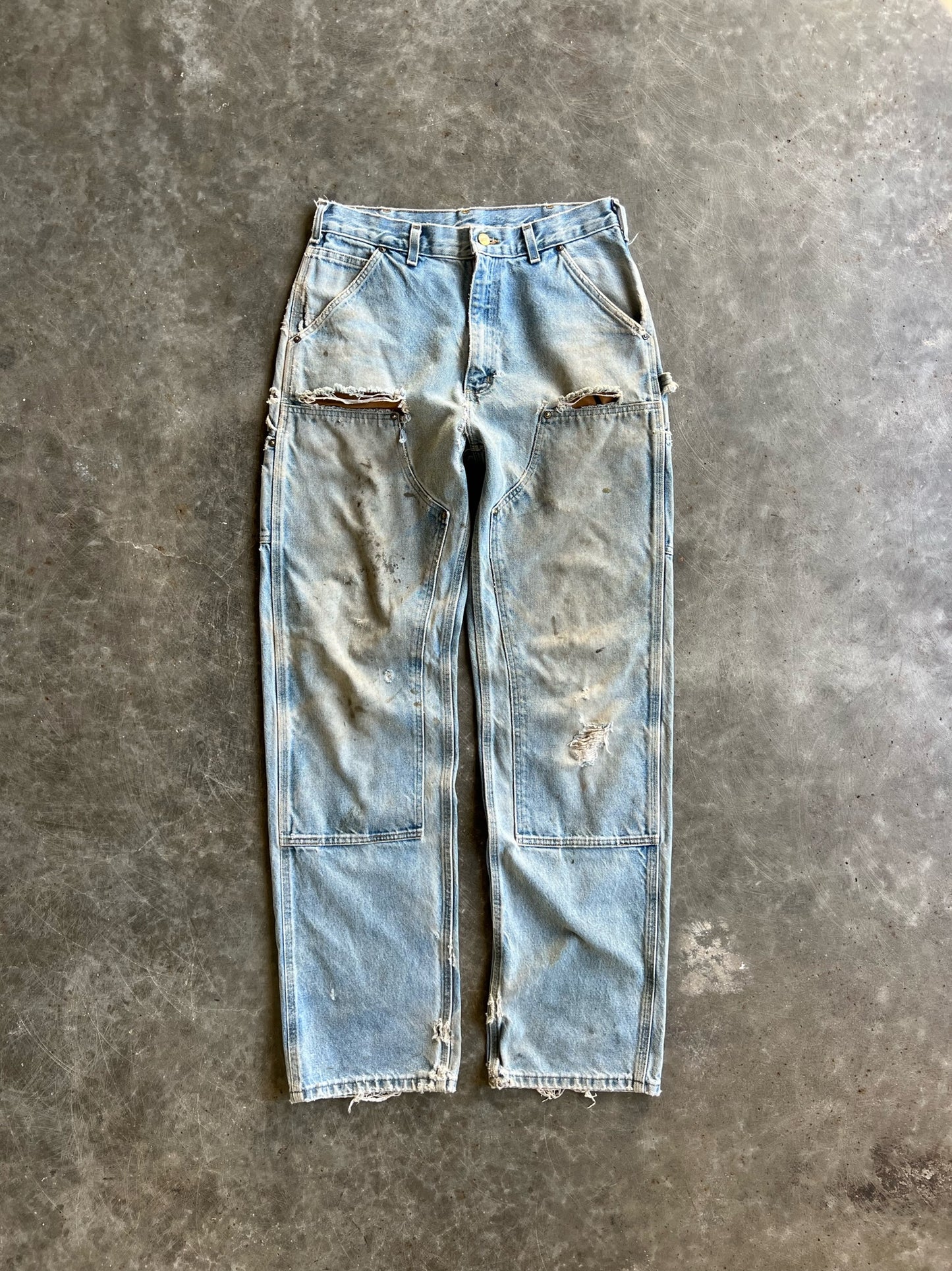 Vintage Distressed Light Wash Carhartt Double Knee Pants - 32