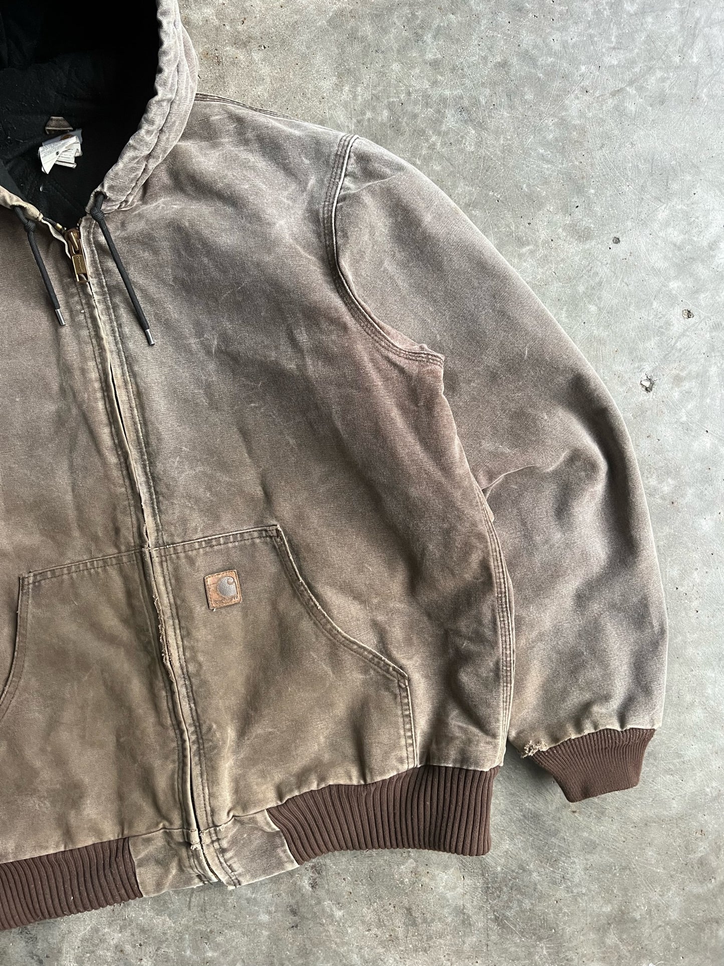 Vintage Faded Brown Hooded Carhartt Jacket - XL