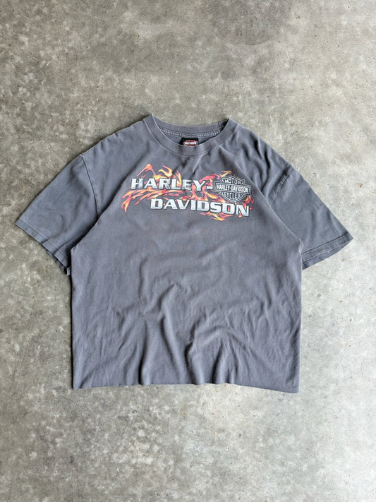 Vintage Faded Grey Harley Davidson Cropped Tee - XL
