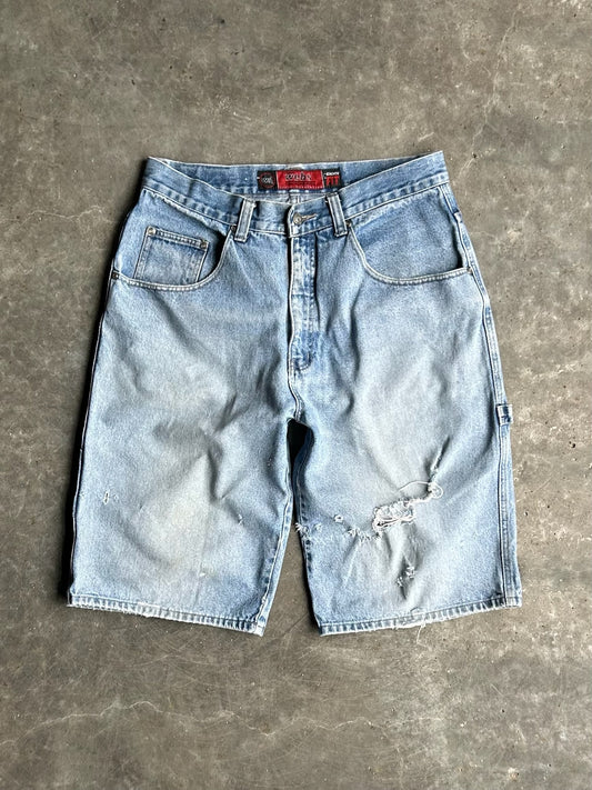 Vintage Medium Wash Webs Denim Distressed Carpenter Shorts - 32