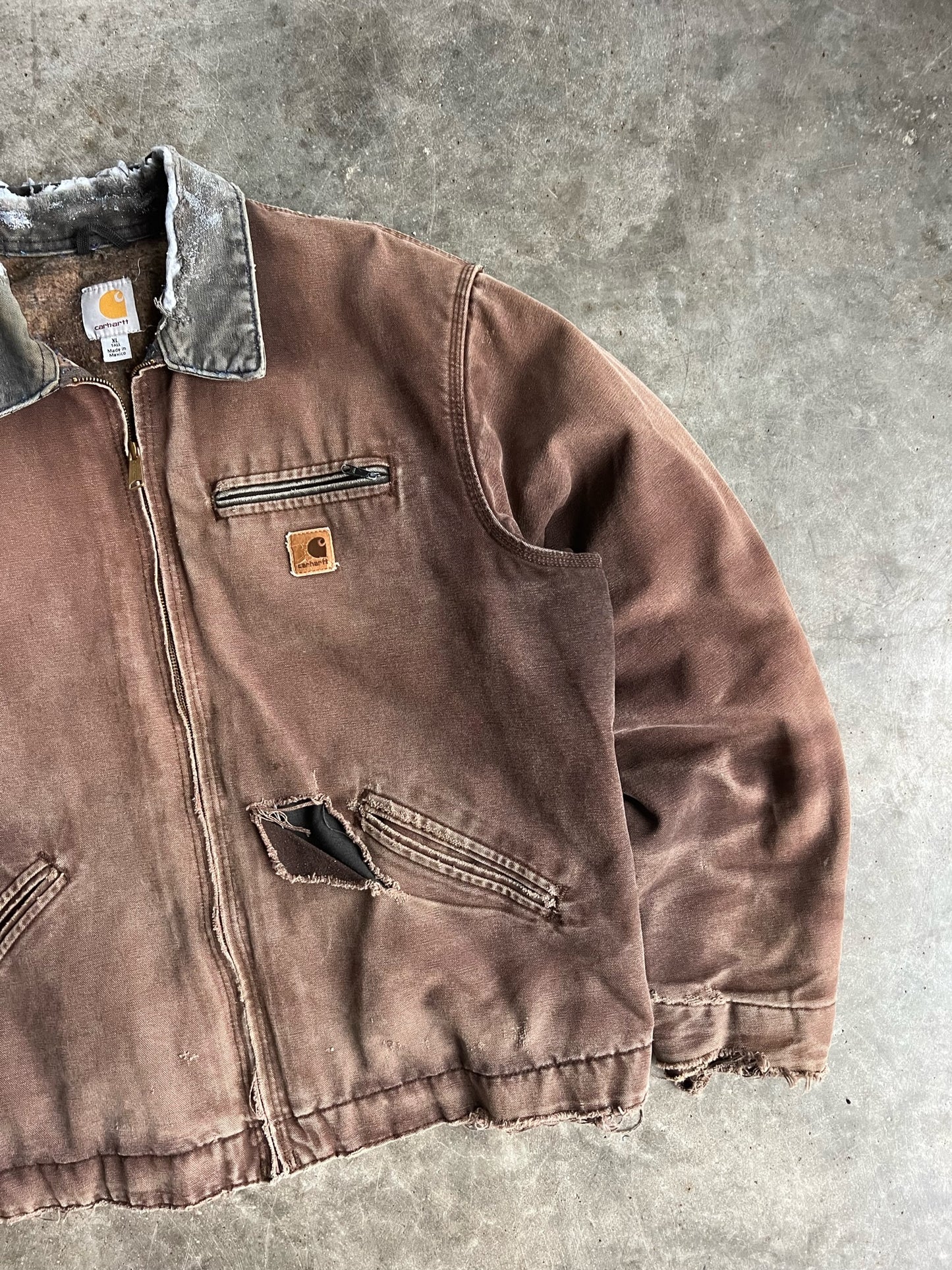 Vintage Brown Flannel Lined Distressed Carhartt Detroit Jacket - XL