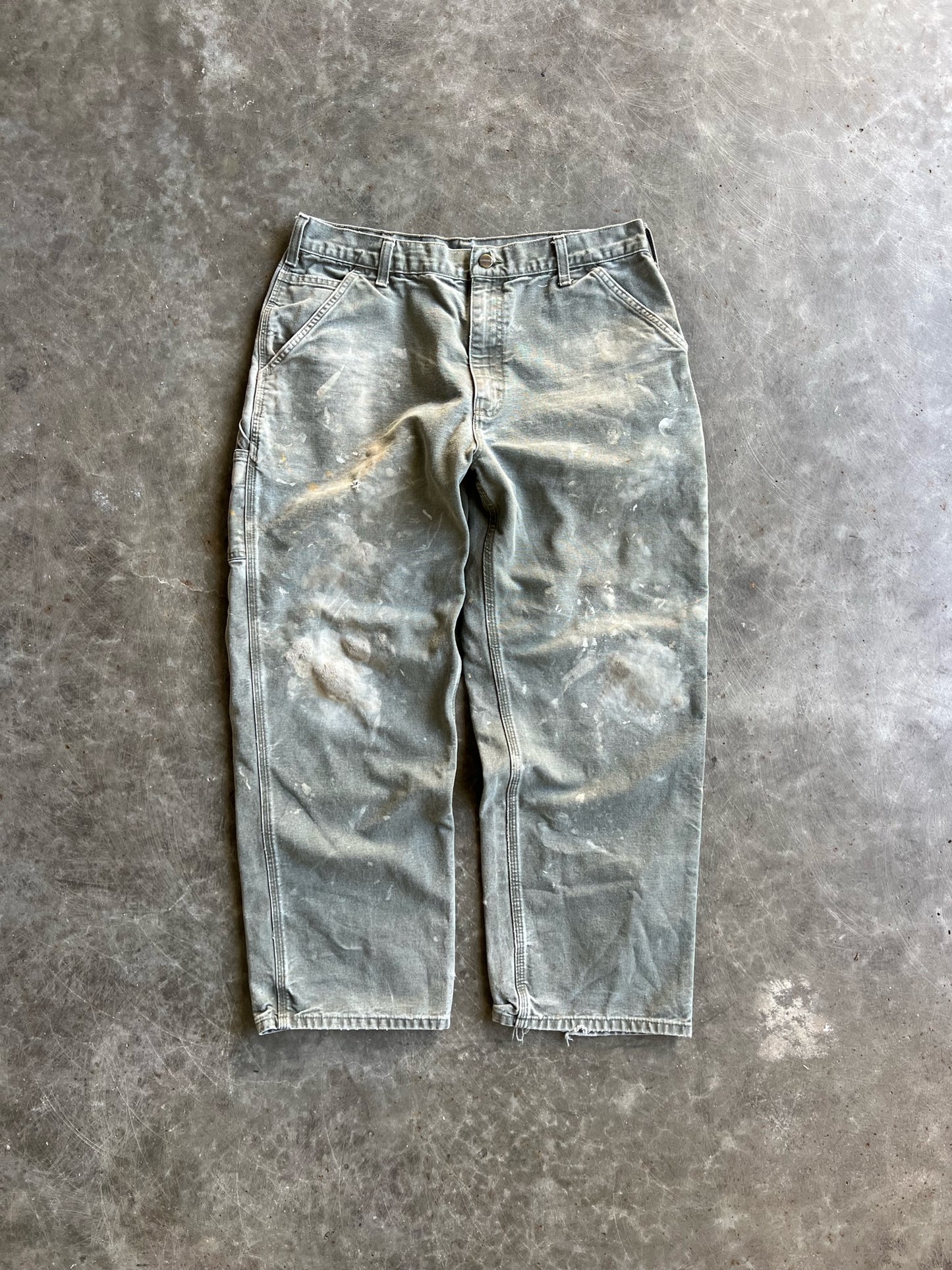 Vintage Faded Green Painted Carhartt Carpenter Pants - 34