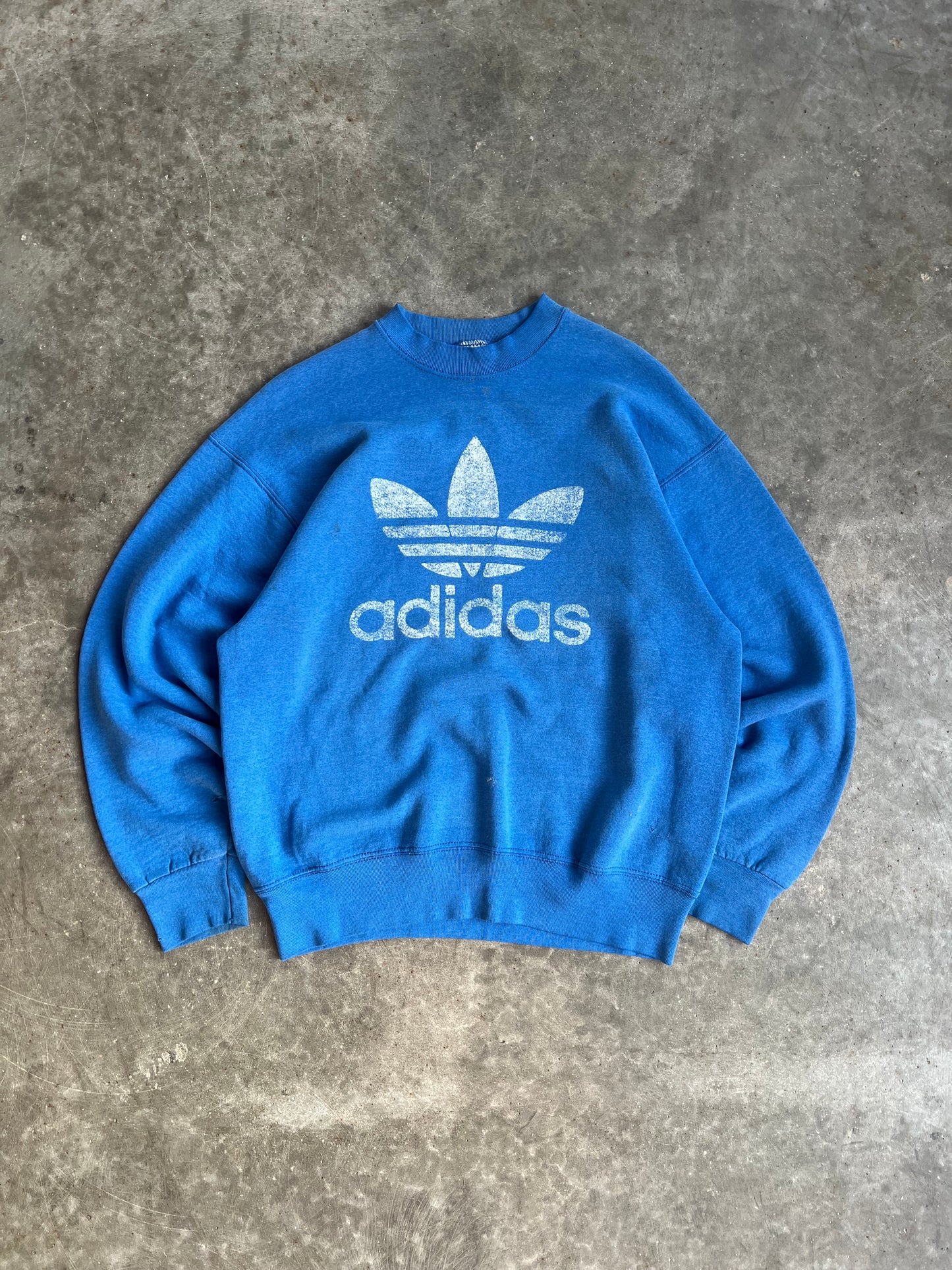 Vintage Blue Faded Adidas Crew - L