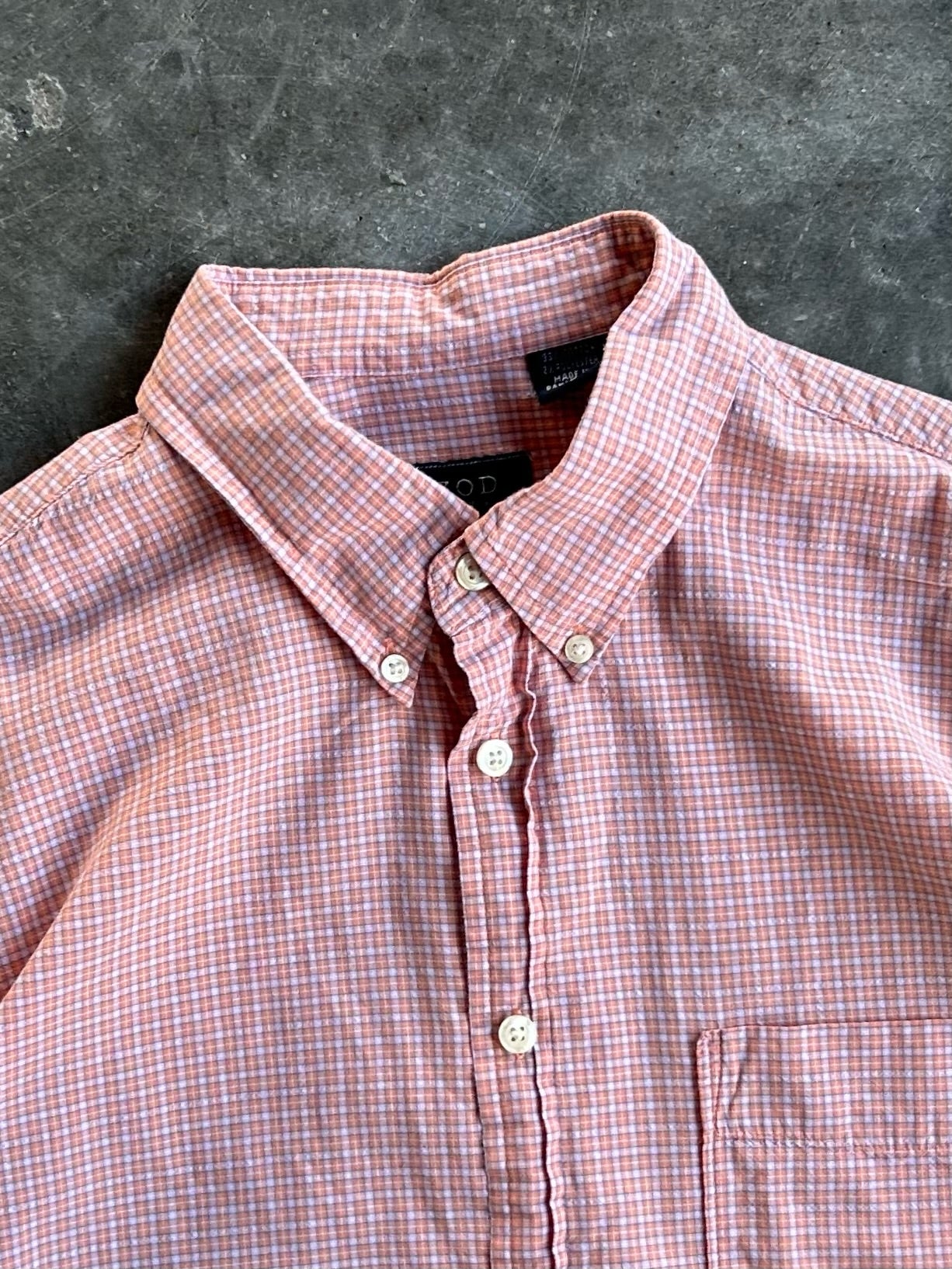 IZOD Pink and Orange Plaid Cropped Button-Up - L