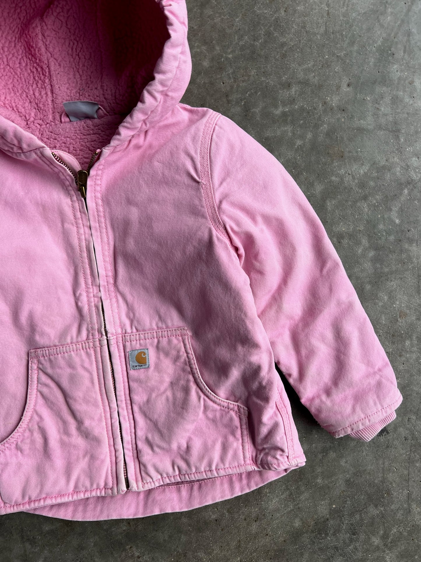 Vintage Baby Pink Sherpa Lined Hooded Carhartt Jacket - 4T