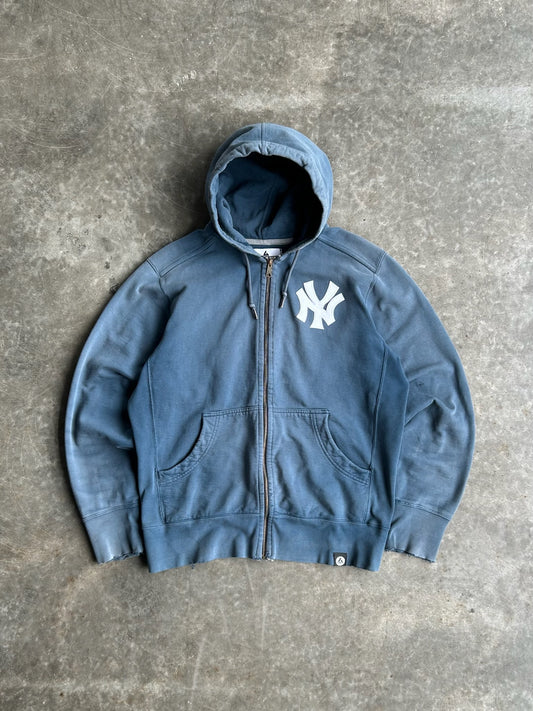 Vintage Faded Navy Yankees Zip Up Hoodie - XL