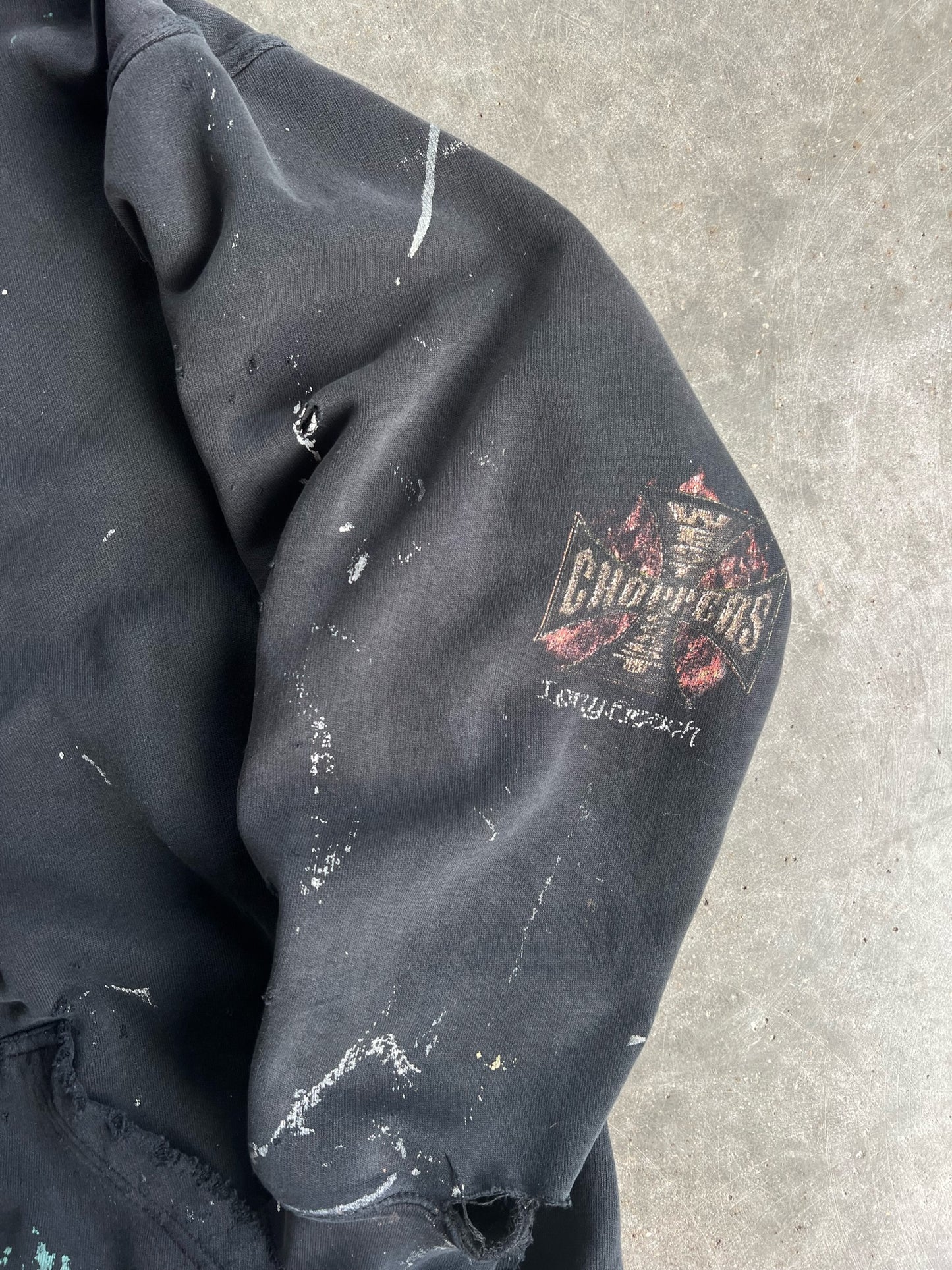 Vintage Black Painted Distressed West Coast Choppers Hoodie - XXL