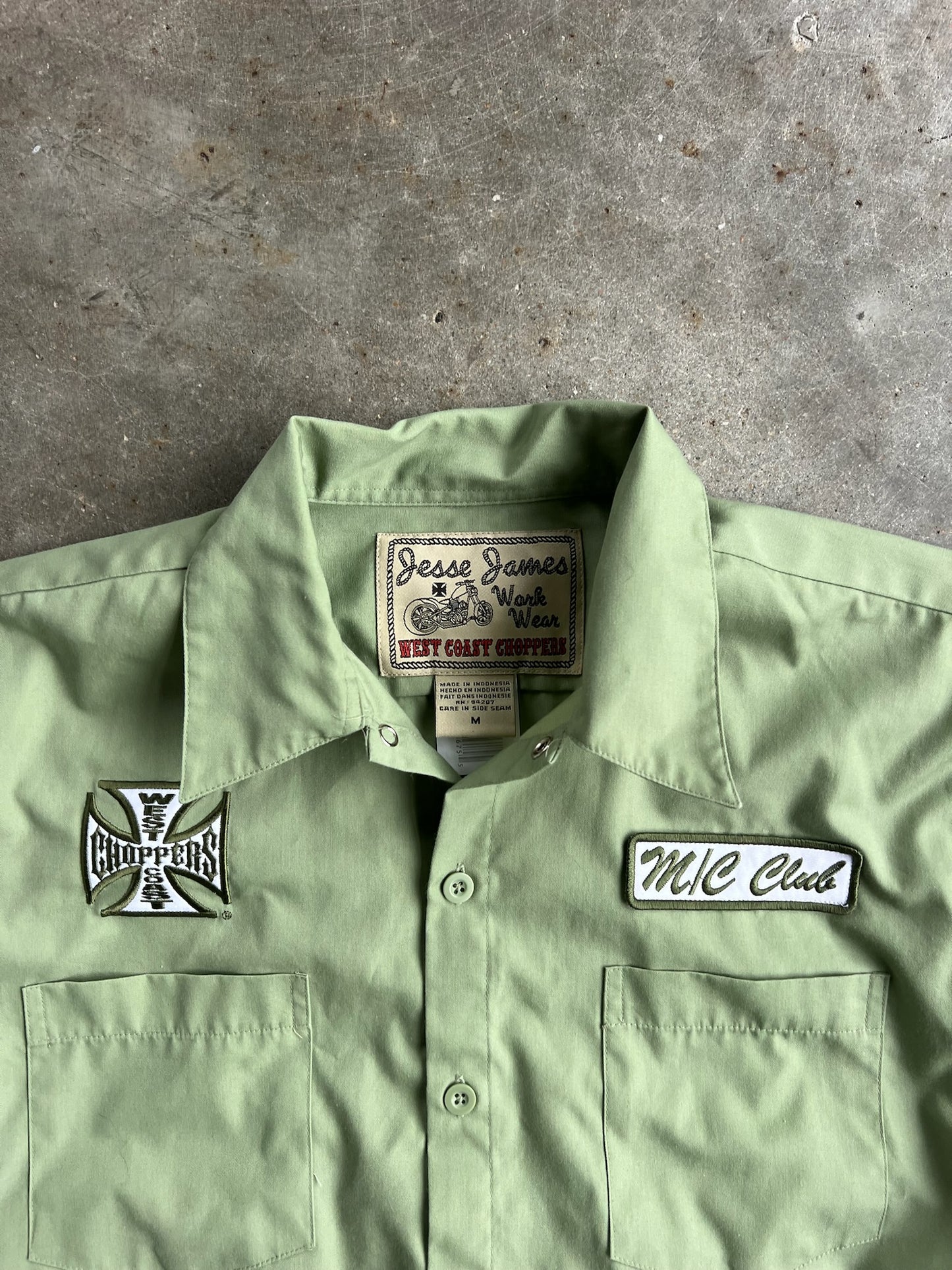 Vintage Cropped Lime Green West Coast Choppers Button Up Shirt - M