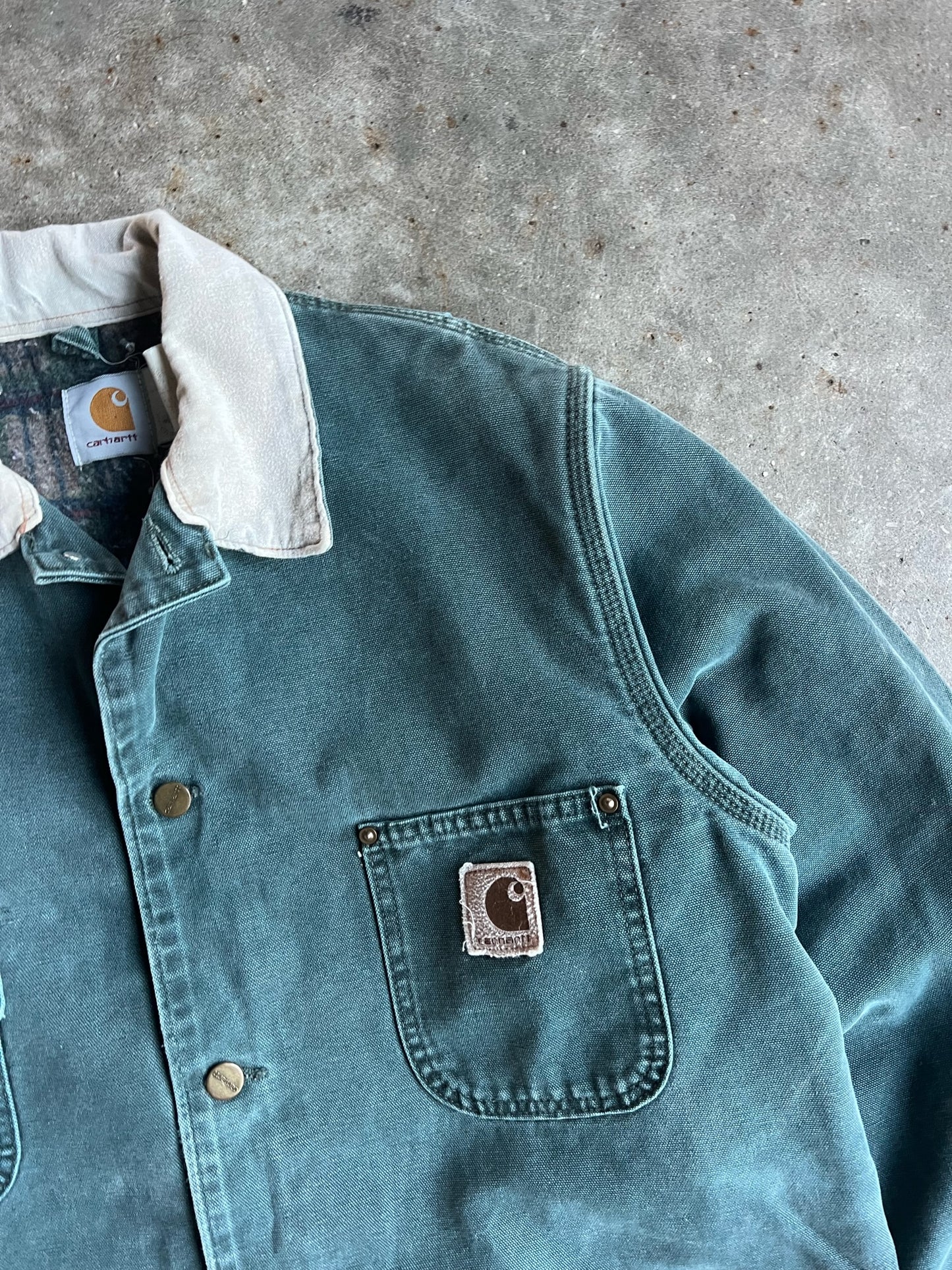 Vintage Green Flannel Lined Carhartt Jacket - M