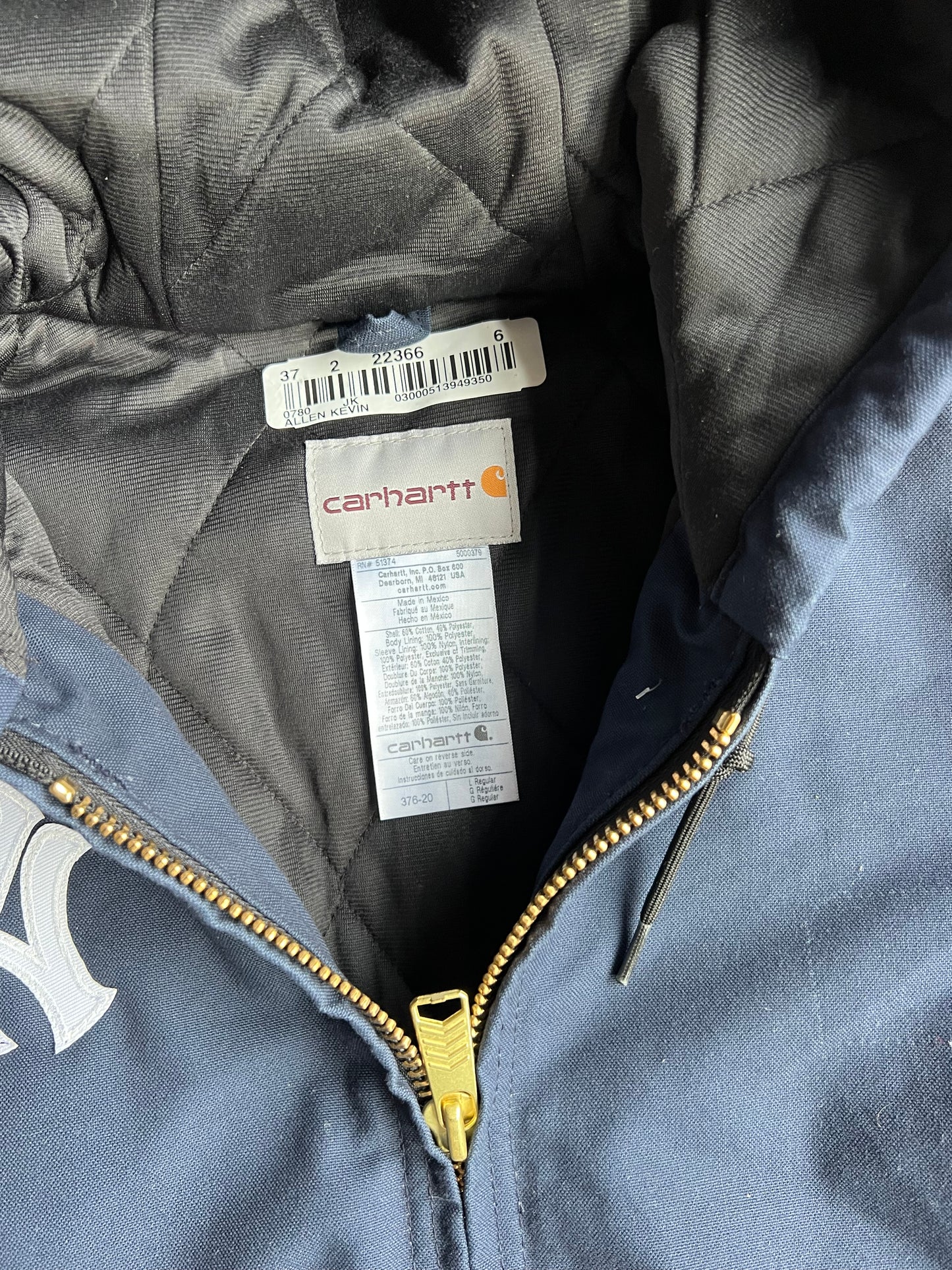 Vintage Navy Yankees Hooded Carhartt Jacket - XL