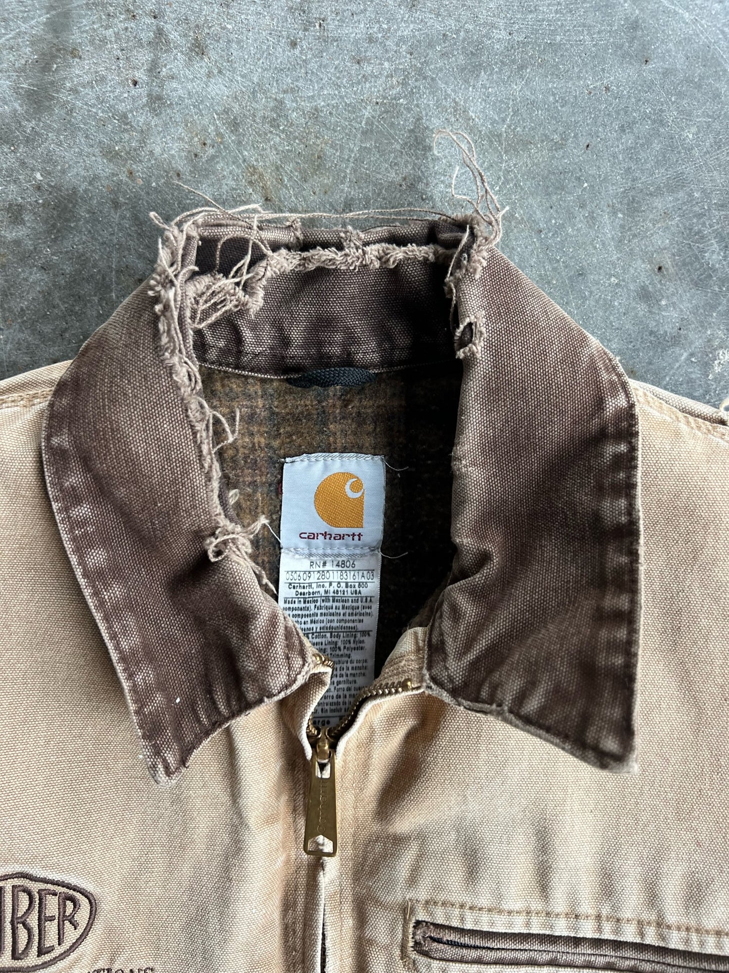 Vintage Tan Distressed Flannel Lined Carhartt Detroit Jacket - L