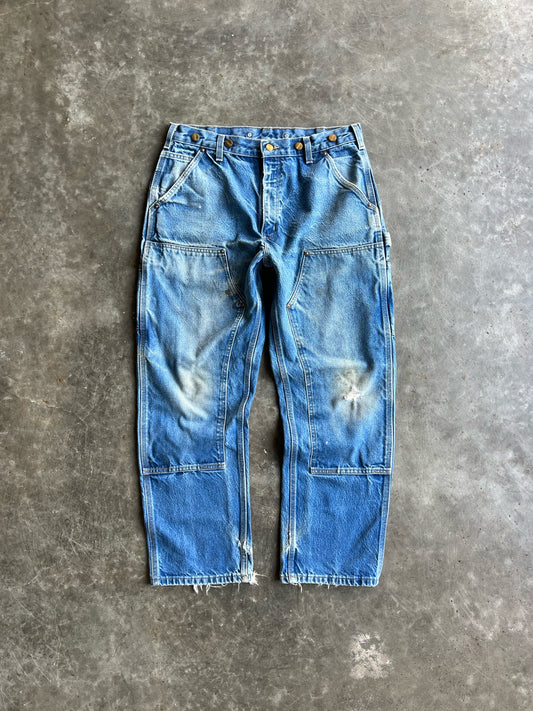 Vintage Faded Dark Wash Carhartt Double Knee Pants - 35