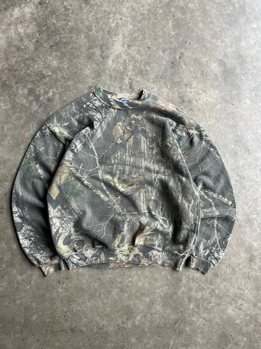 Vintage Mossy Oak Camo Red Eagle Crew - L