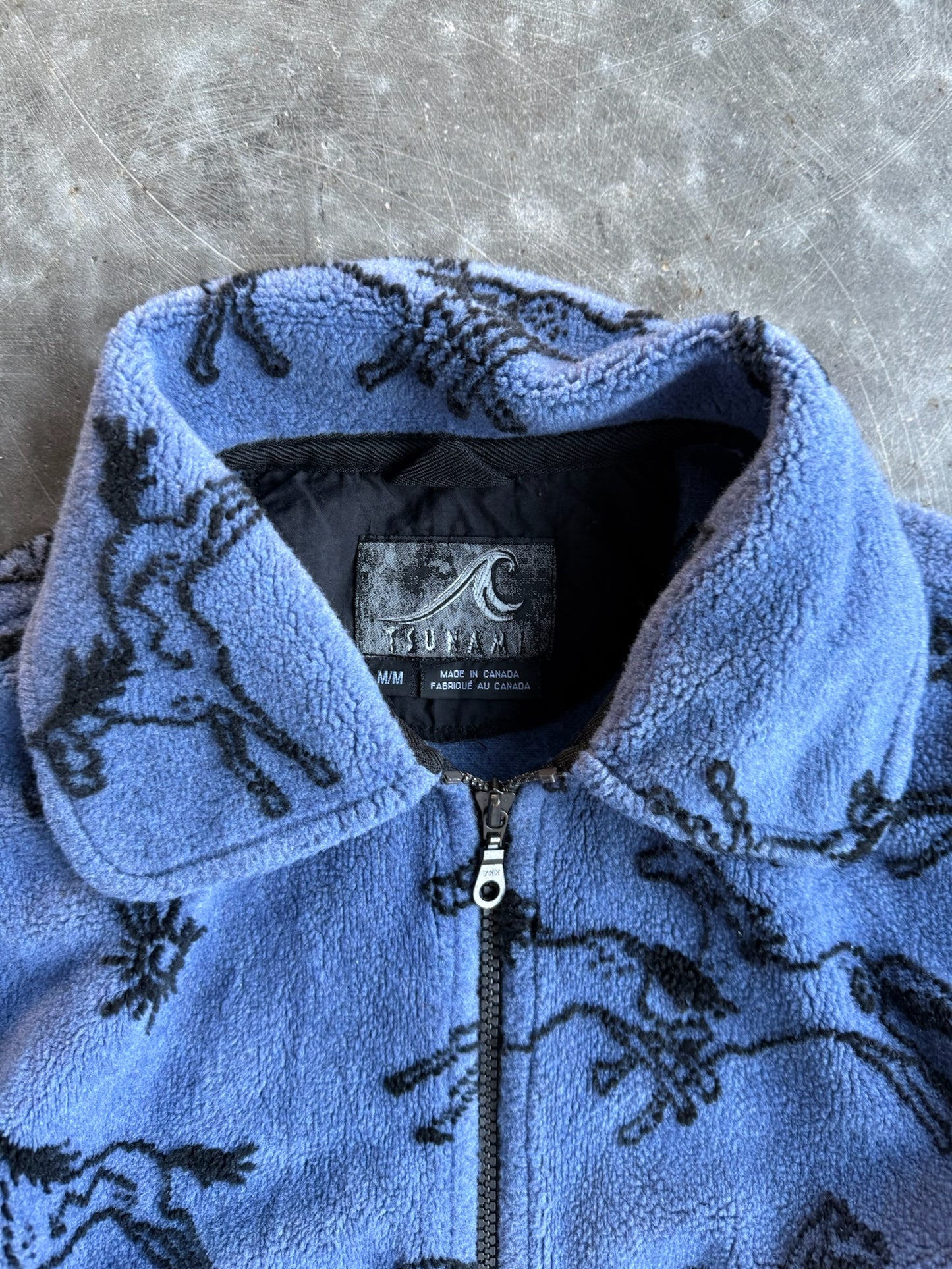 Vintage Tsunami Blue Animal Fleece Zip Up - M