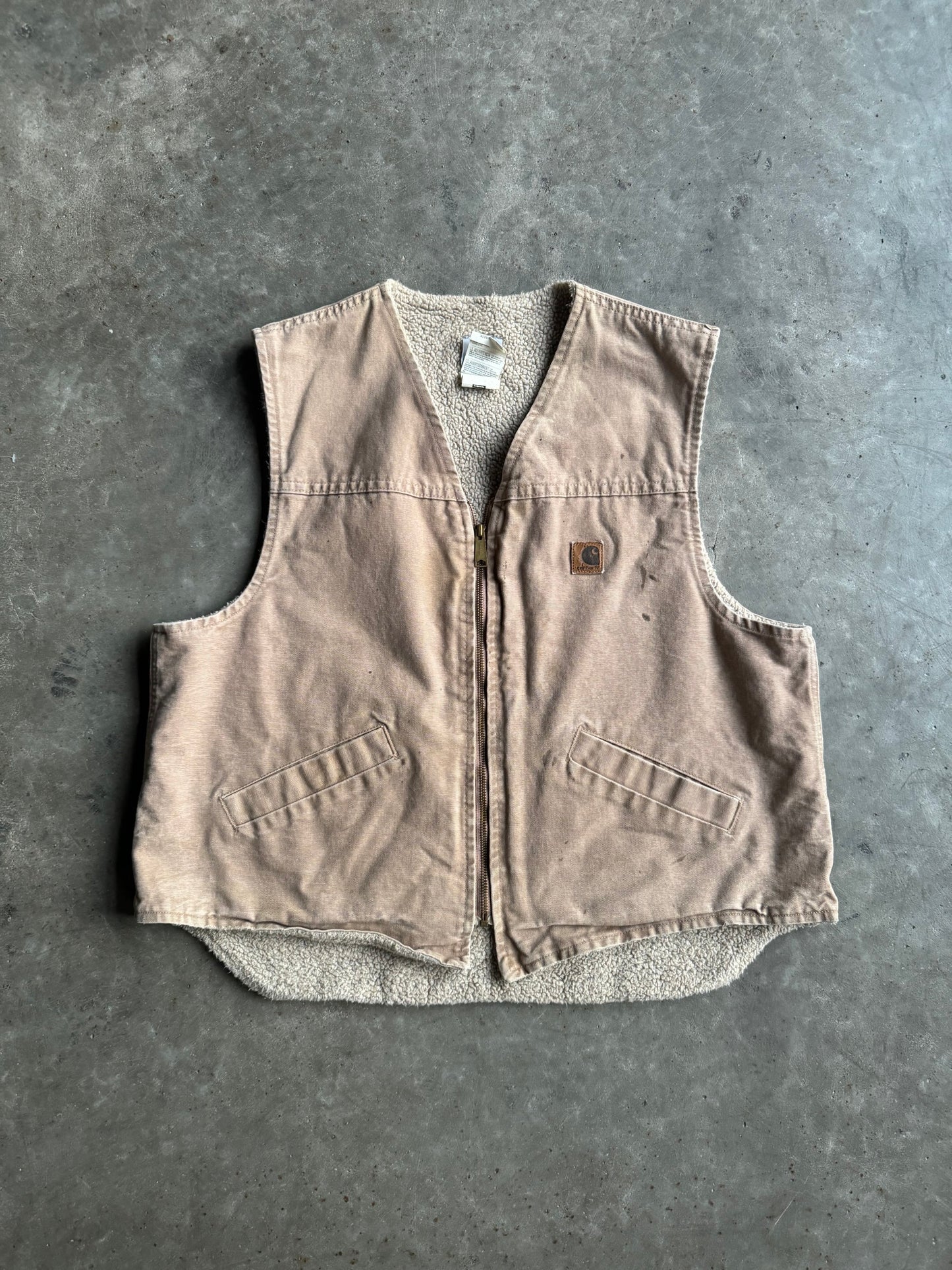 Vintage Carhartt Tan Fleece Lined Zip Up Vest - XL