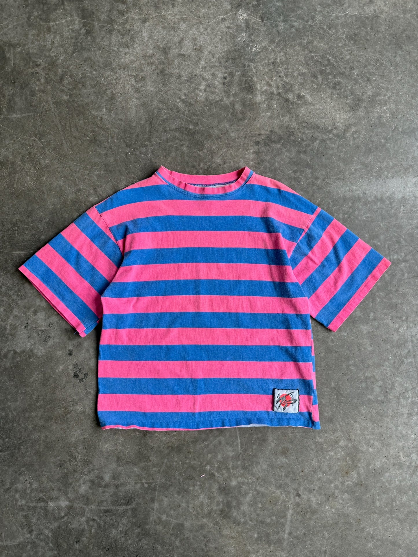 Vintage Single Stitch Pink and Blue Striped Off The Top Tee - L