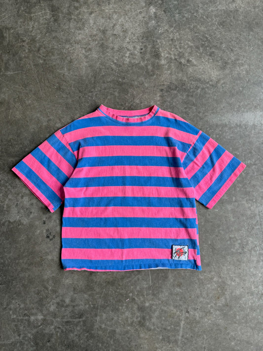 Vintage Single Stitch Pink and Blue Striped Off The Top Tee - L