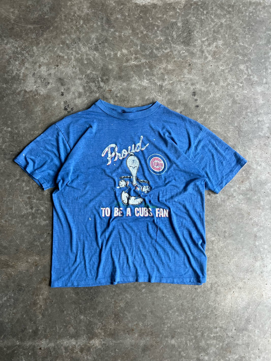 Vintage Faded Blue Proud To Be A Cubs Fan Shirt - XL