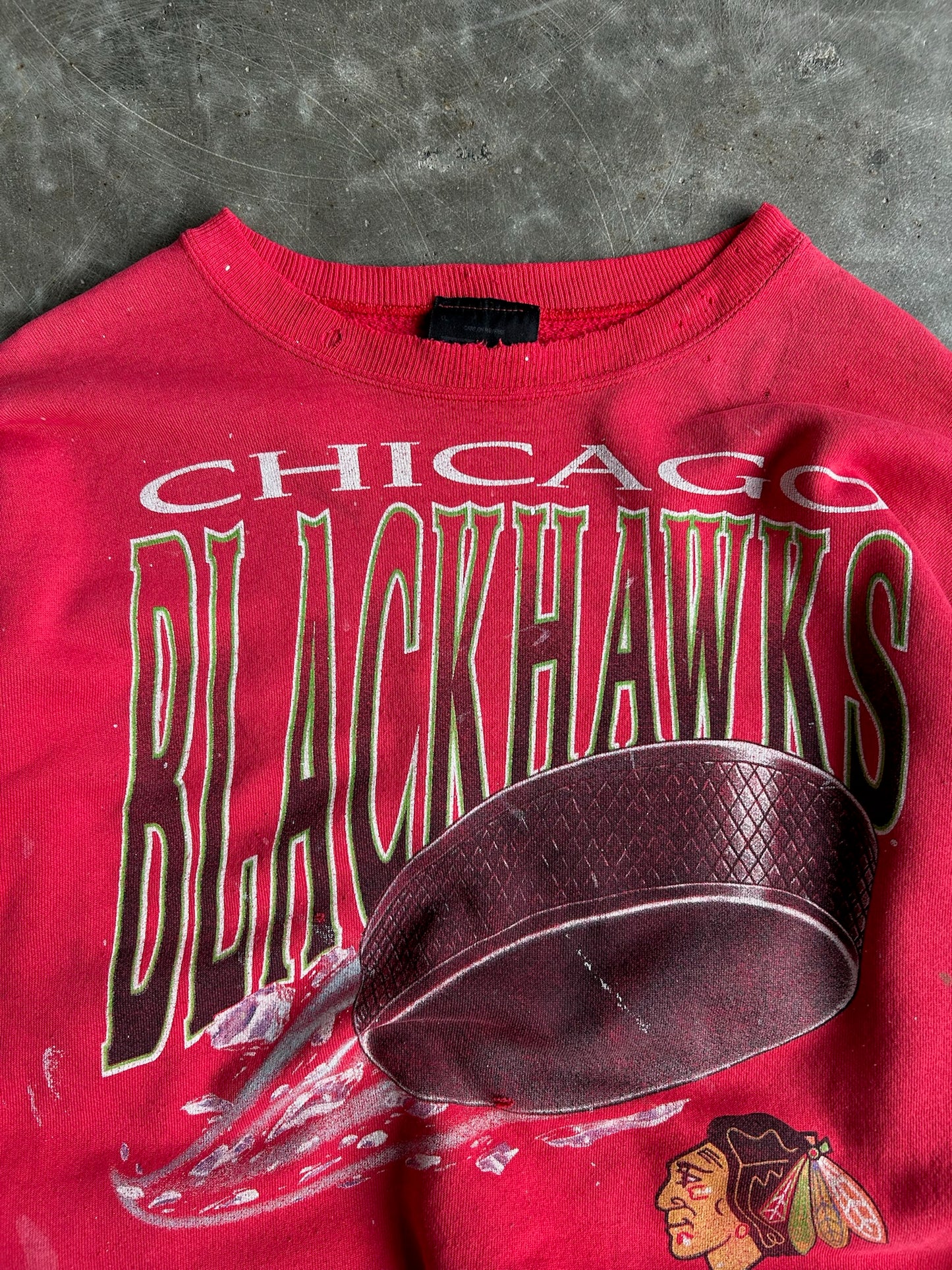 Vintage Red Chicago BlackHawks Crew - XL