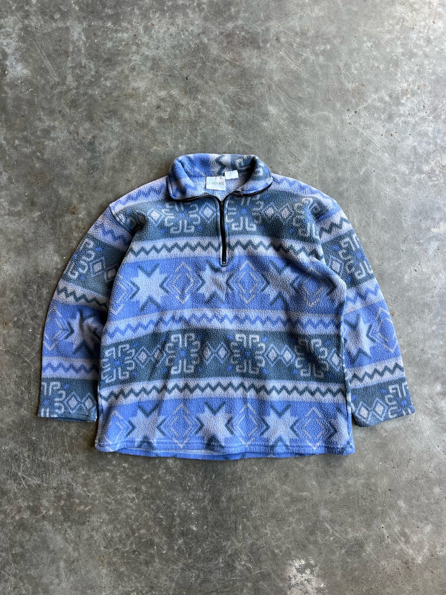 Blue Pattern Fleece Quarter Zip - L