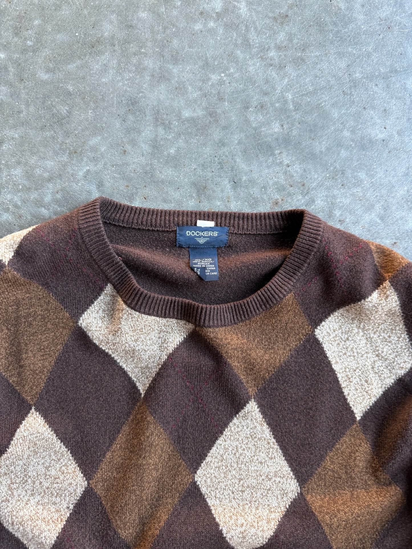 Vintage Brown Dockers Harlequin Sweater - XL