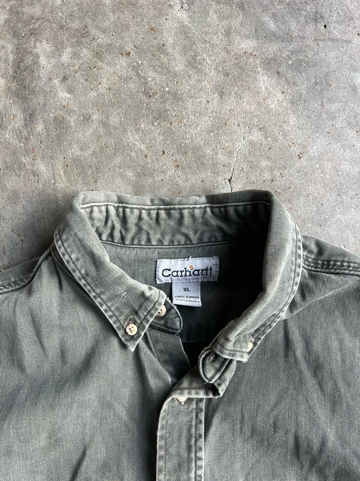 Vintage Faded Green Carhartt Cropped Button Up - XL