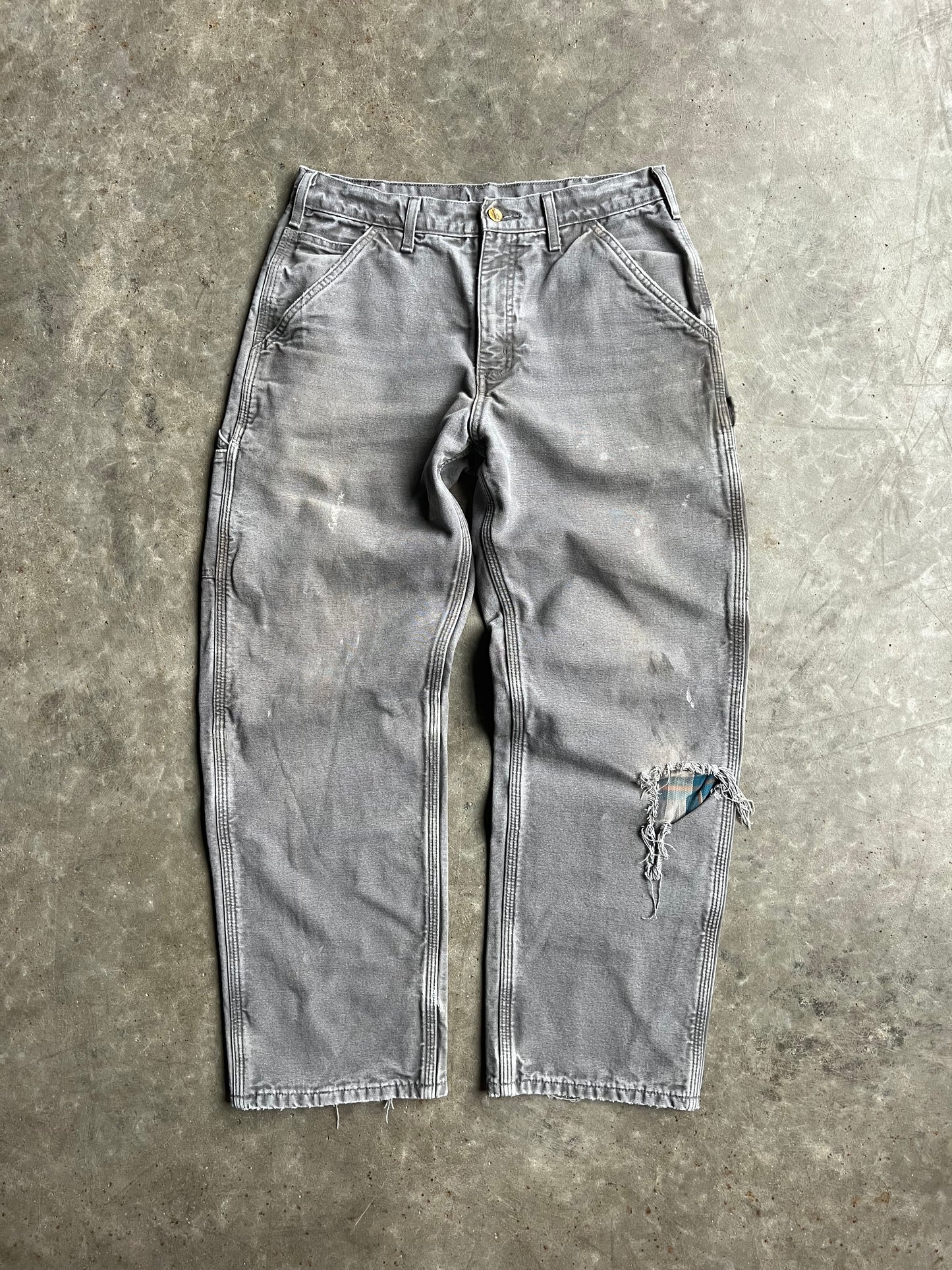 Vintage Faded Grey Distressed Carhartt Carpenter Pants - 32