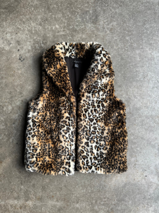 Vintage Cheetah Print Fur Vest - L